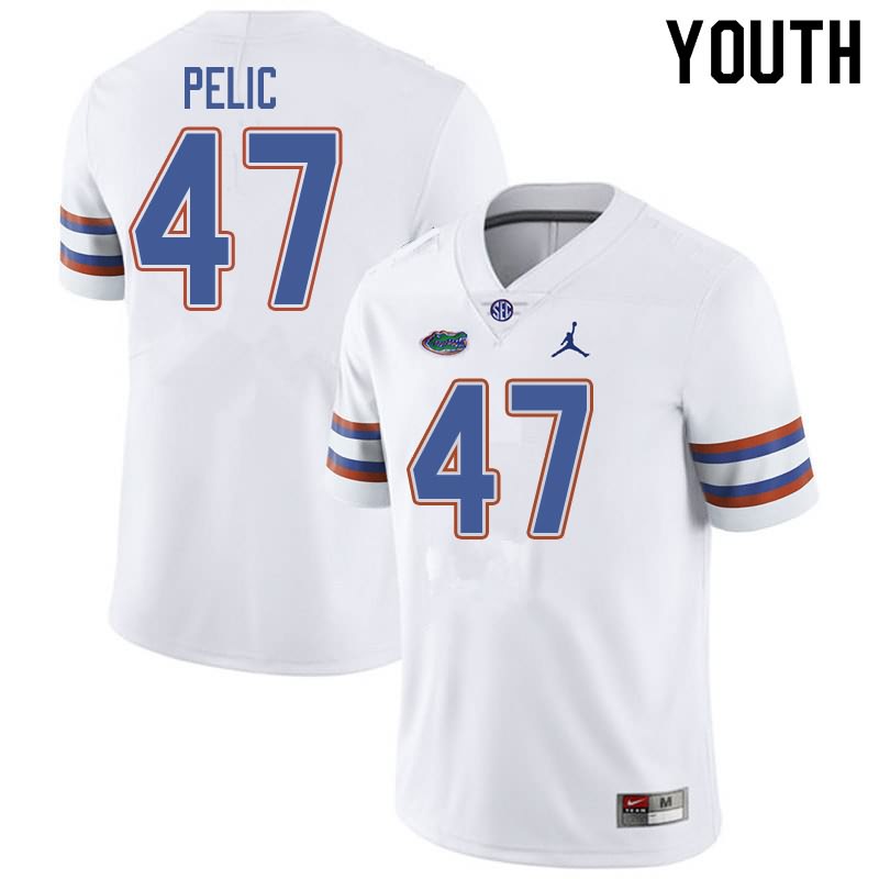 Youth NCAA Florida Gators Justin Pelic #47 Stitched Authentic Jordan Brand White College Football Jersey SIR7165OJ